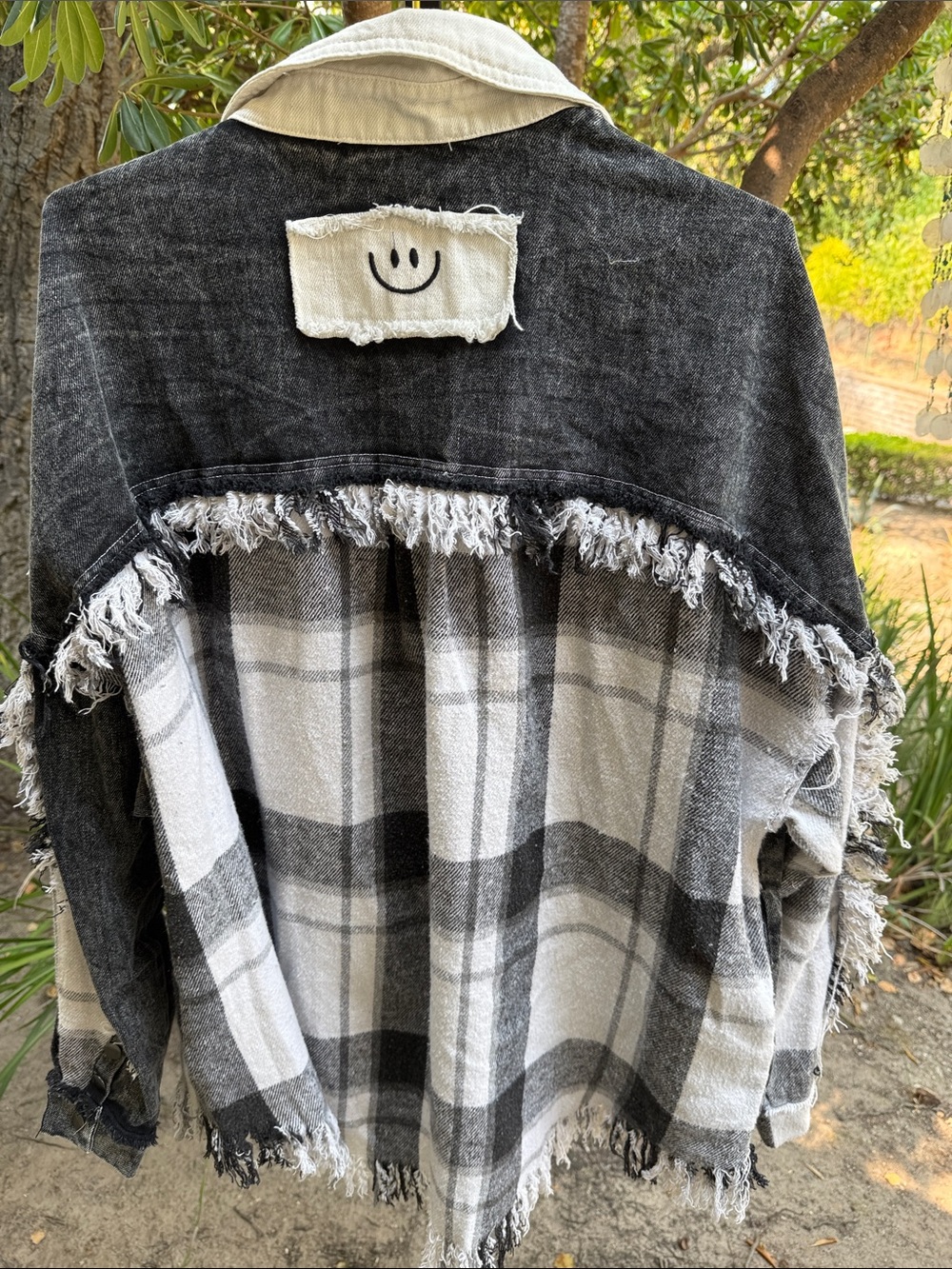 Oli & Hali Black and White Patchwork Jean Shacket - Picture 2 of 6